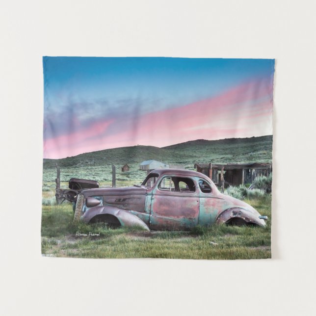 Bodie Rusted Car at Sunset Tapestry (Front (Horizontal))