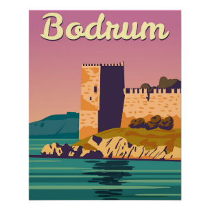 Bodrum Castle retro poster, Turkey resort Poster