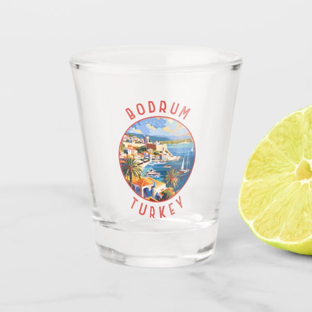 Bodrum Turkey Retro Distressed Circle Shot Glass (Front)
