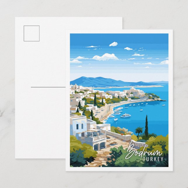 Bodrum Turkey vintage travel illustration Postcard (Front/Back)