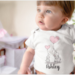 Body Adorable maman et bébé Eléphant rose