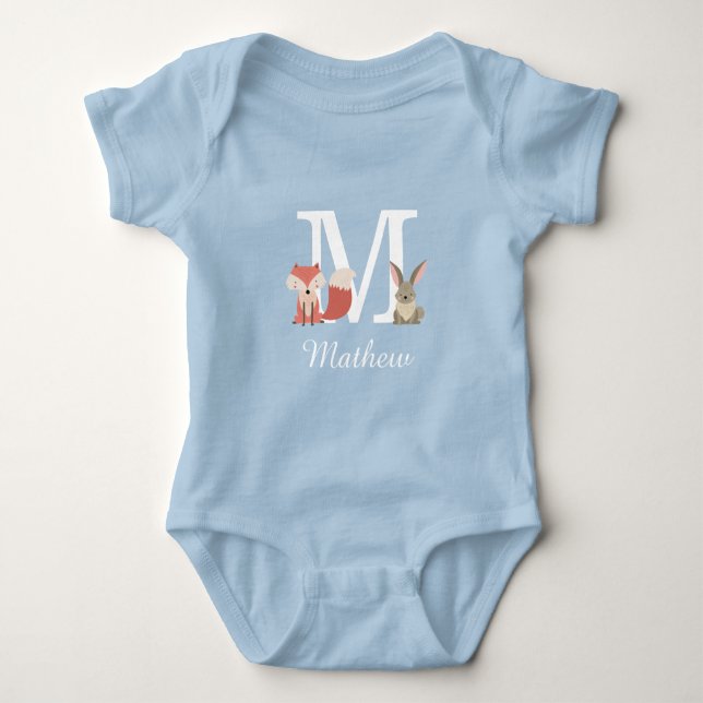 Body Animaux de la forêt bébé garçon monogramme initial (Devant)