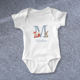 Body Animaux de la forêt Bleu Bébé Garçon Monogramme In