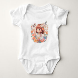 Body Anime fille mignonne en mer de fleurs