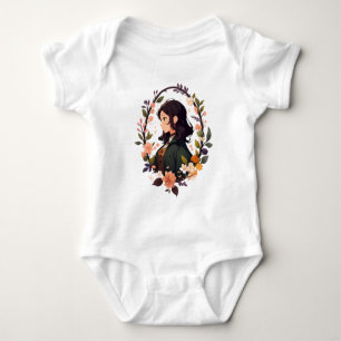 Body Anime Girl with Leaf - Cute Floral Portrait art
