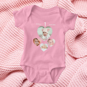 Body Anniversaire nom âge photo collage bébé fille rose