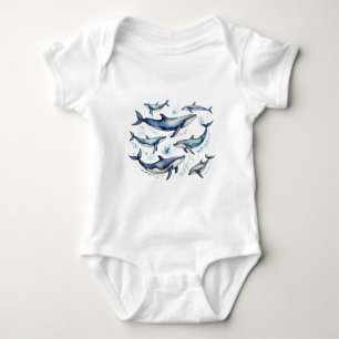 Body Aquarelle Baleines bleues et dauphins, animal mari