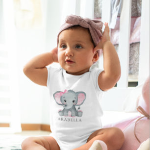 Body Aquarelle mignonne Eléphant rose bébé fille