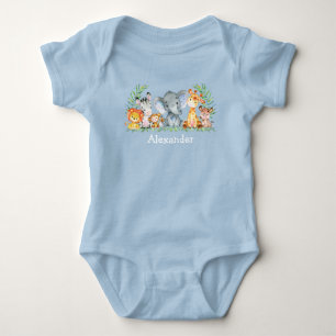 Body Aquarelle Safari Jungle Bébé Animaux Bleus