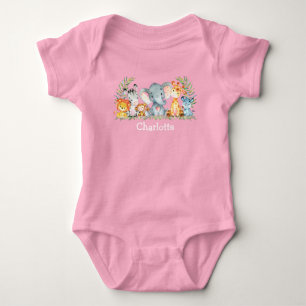 Body Aquarelle Safari Jungle Cute Baby Animaux Rose