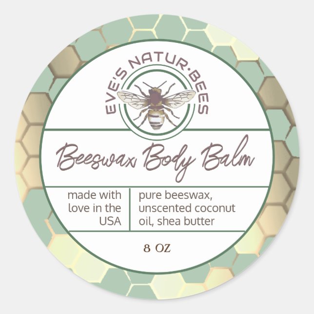 Body Balm Honeycomb Bee Green Lip Balm Lid Label (Front)