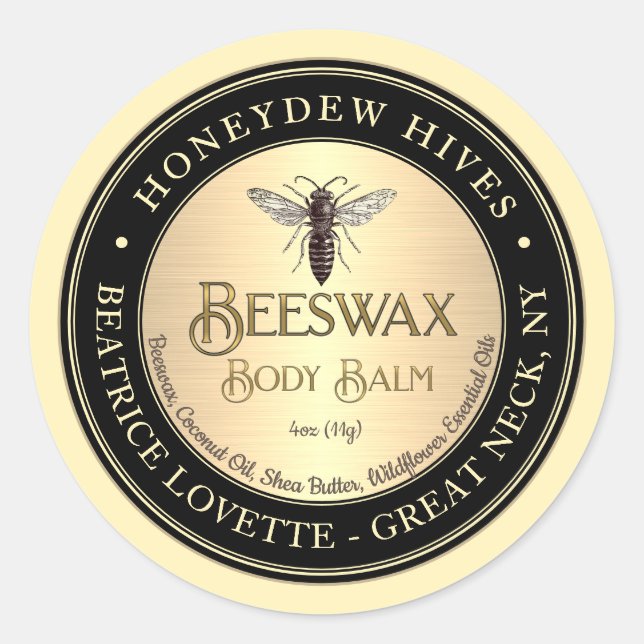 Body Balm Label Queen Bee Metallic Gold and Black (Front)