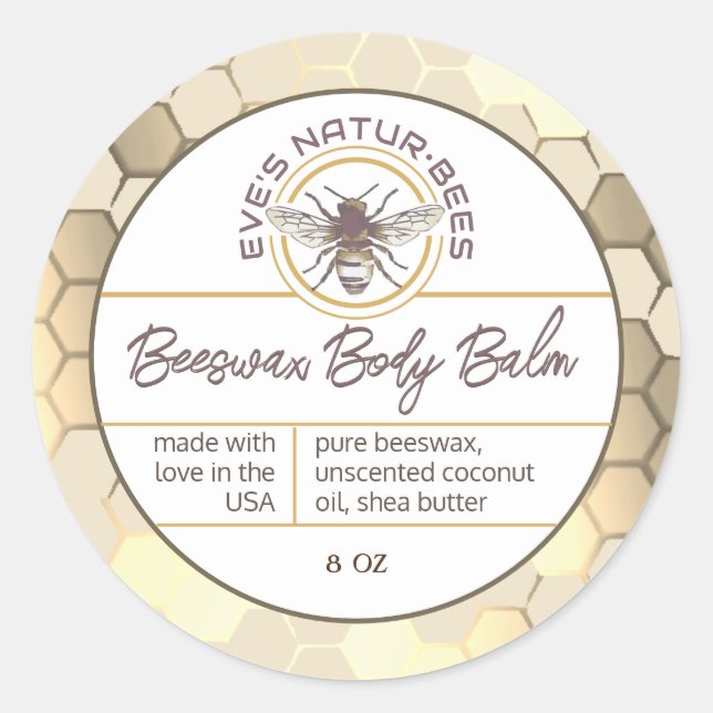 Body Balm Made With Love Honeycomb Bee Lip Balm    Classic Round Sticker (Front)