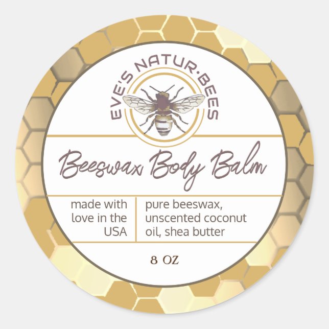 Body Balm Made With Love Honeycomb Bee Lip Balm    Classic Round Sticker (Front)