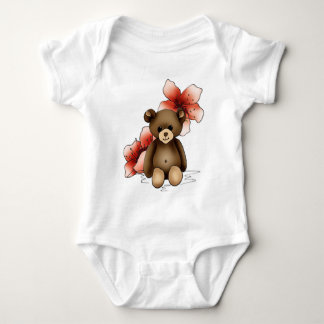 Body bébé blanc avec nounours et fleurs cerisier