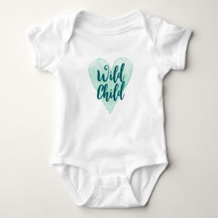 Body bébé coeur aquarelle sarcelle Wild Child