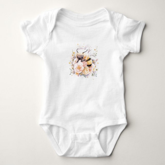 Body Bébé doux Bumble Bee avec fleurs (Devant)