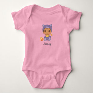Body Bébé Garçon Fille Chat Violet Nom Personnalisé
