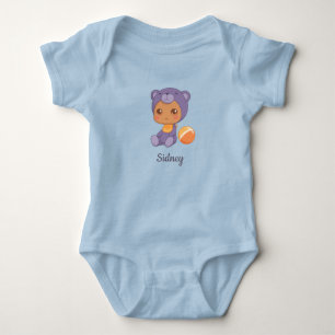 Body Bébé Garçon Fille Ours Violet Nom Personnalisé
