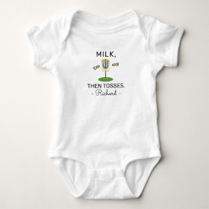 Body Bébé Golfeur de Disque Buvant du Lait Puis Lance -