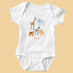 Body Bébé Mignon Animaux de Safari Aquarelle Nom Person