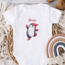 Body bébé mignon avec un manchot de patinage sur g