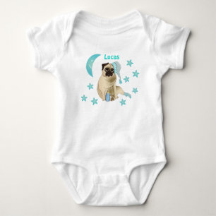 Body Bébé mignon Carlin Aquarelle bleu doux étoiles