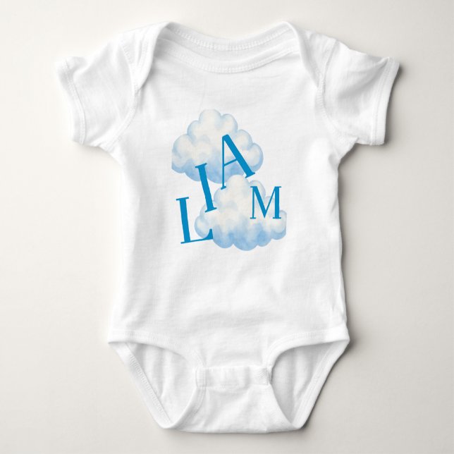 Body bébé monogrammé Nuage Bleu (Devant)
