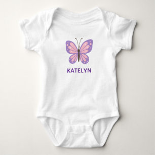 Body Bébé personnalisé avec un joli papillon rose viole