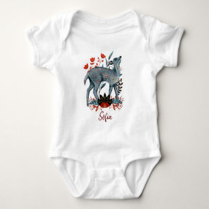 Body Bébé shower affiche rouge et bleu avec animaux béb
