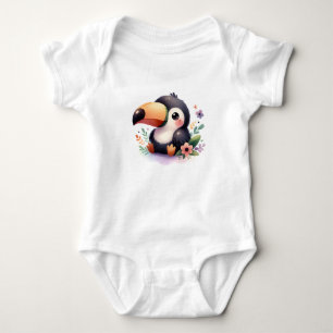 Body Bébé Toucan Mignon avec des Fleurs