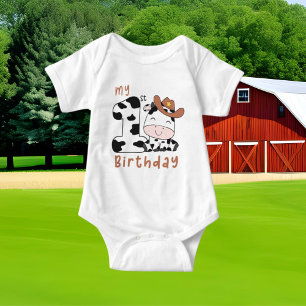Body bébé unisexe mignon première vache d'anniversaire