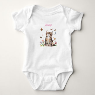 Body Bodysuit bébé personnalisé - Cute Kitten avec fleu