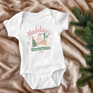 Body Boho Premier Noël avec mignon lapin, Arbre, Nom