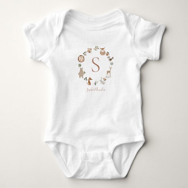 Body Boho Woodland Animal Wreath Nom du bébé personnali (Devant)