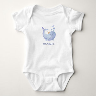 Body Boy Blue Watercolor Whale Ocean Animal & Kids Nom