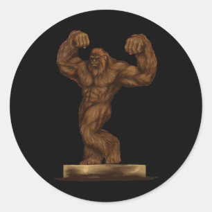 Body Builder Bigfoot Pose On A Stage - Gym Helper  Classic Round Sticker