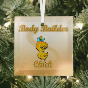Body Builder Chick Glass Ornament