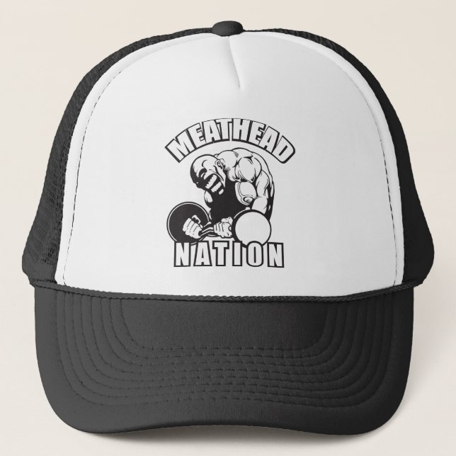 "Body building" - "Meat Head" Nation Trucker Hat (Front)