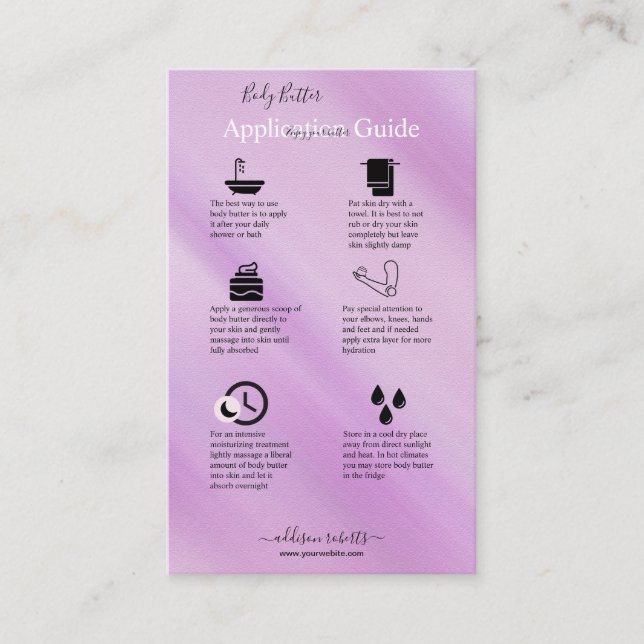 Body Butter Application Guide Elegant Glam  Busine Business Card (Front)