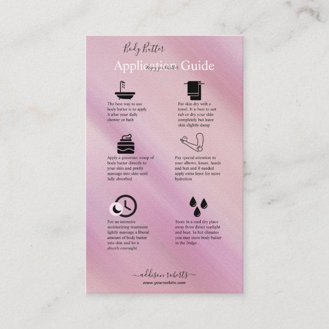 Body Butter Application Guide Elegant Glam   Business Card (Front)