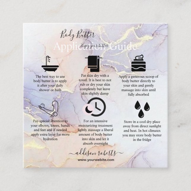 Body Butter Application Guide Modern Elegant  Square Business Card (Front)