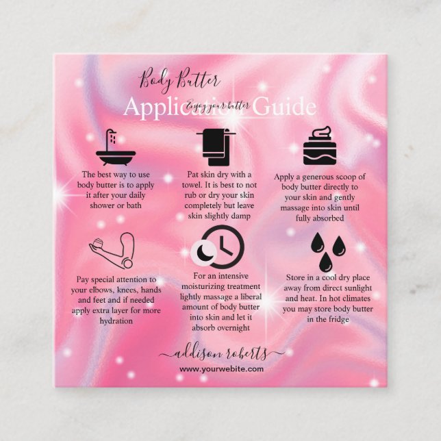 Body Butter Application Guide Modern Glam  Square  Business Card (Front)