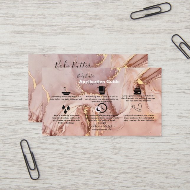 Body Butter Application  Pink Gold Watercolor   Bu Business Card (Front/Back In Situ)