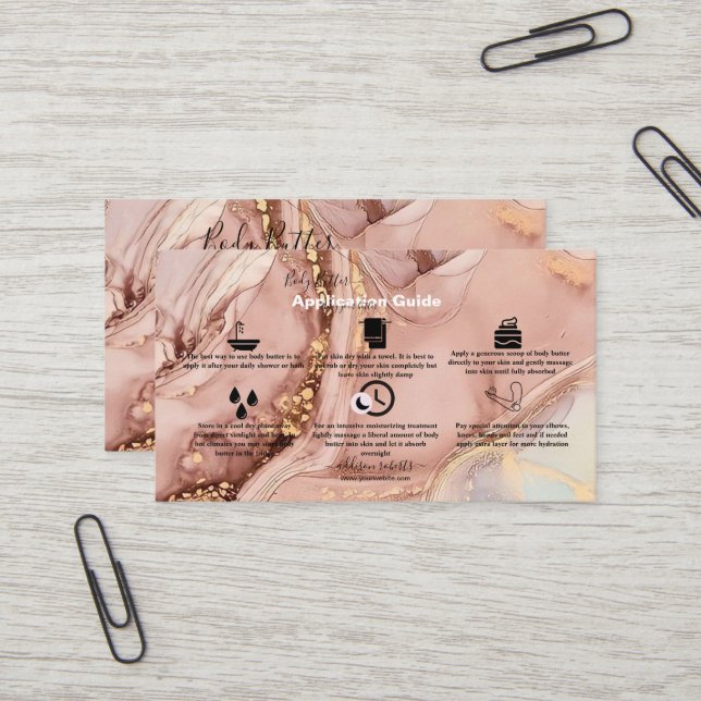 Body Butter Application  Pink Gold Watercolor  Business Card (Front/Back In Situ)