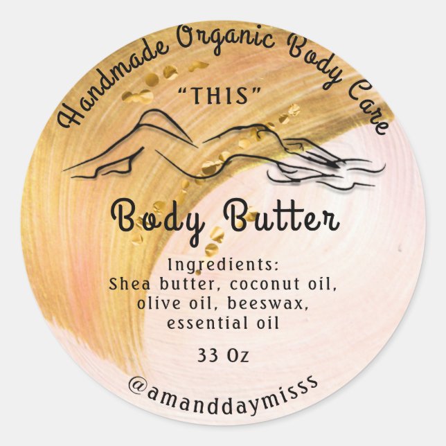 Body Butter Balm Care Packaging Logo Rose Blush Classic Round Sticker (Front)