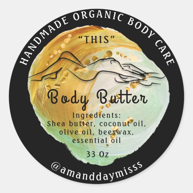 Body Butter Balm Care Packaging Logo Unique Classic Round Sticker (Front)