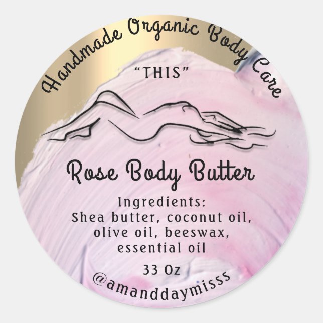 Body Butter Balm Care Packaging Pink Gold Stroke Classic Round Sticker (Front)