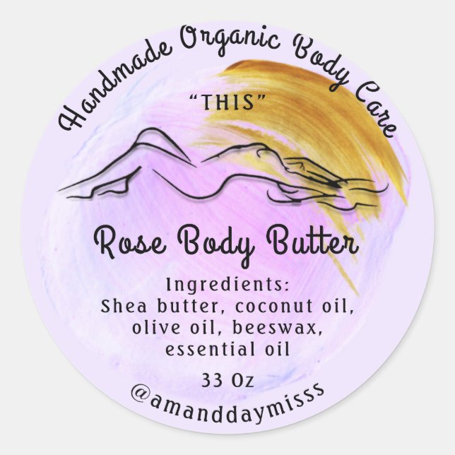 Body Butter Balm Care Packaging Purple Stroke  Classic Round Sticker (Front)