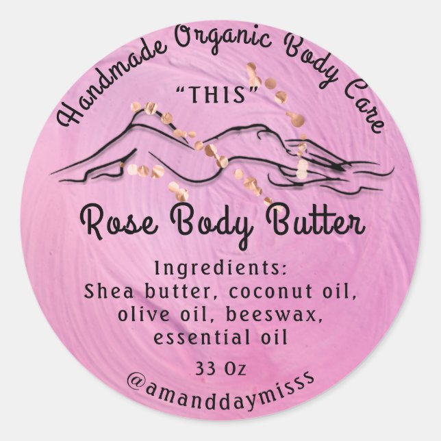 Body Butter Balm Care Packaging Rose Peony Logo  Classic Round Sticker (Front)